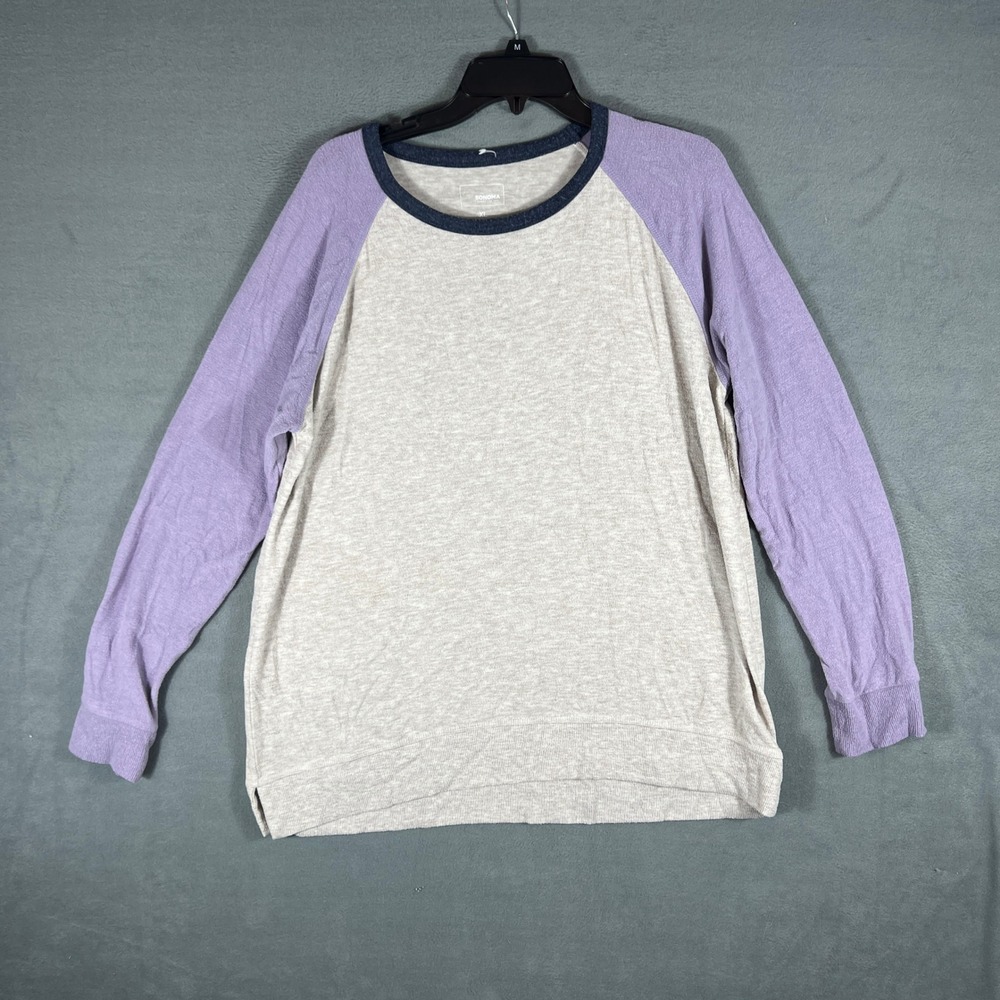 Sonoma Womens Raglan Top XL Gray Purple Colorblock Long Sleeve Baseball Tee